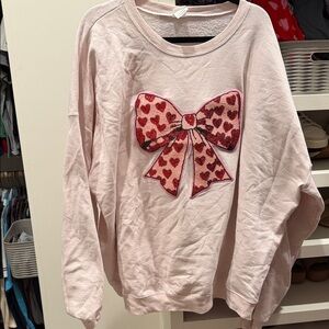 Hanes Light Pink Sweater with Heart Bow Design